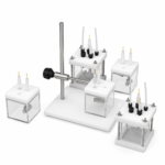 Square quartz electrolytic cells with electrode holder stand for electrochemical experiments