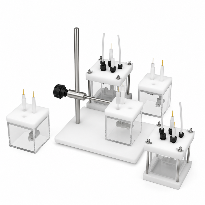 Square quartz electrolytic cells with electrode holder stand for electrochemical experiments