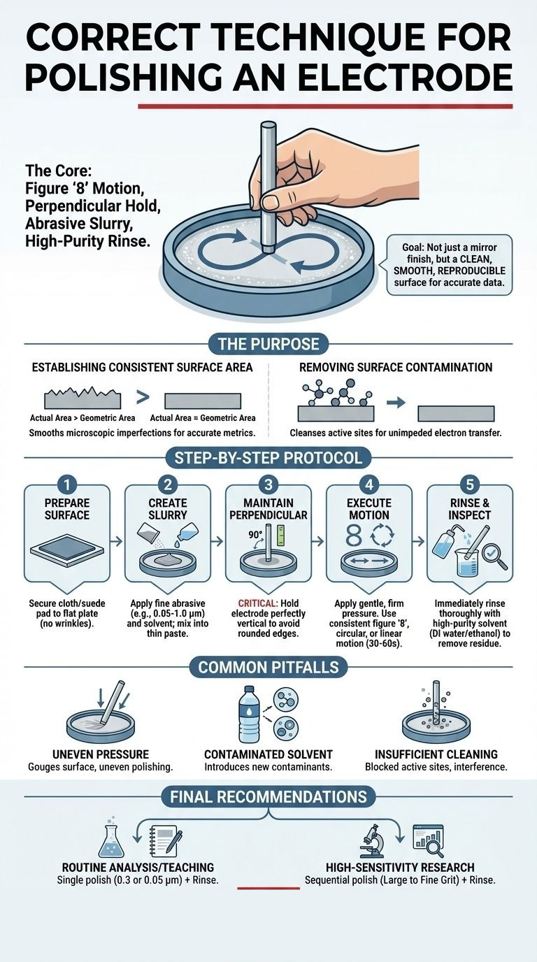 Step-by-step illustration of electrode polishing and cleaning