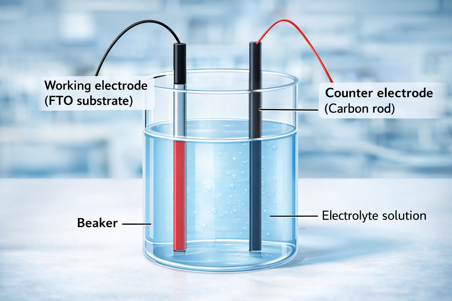 Two-electrode electrochemical cell with FTO working electrode