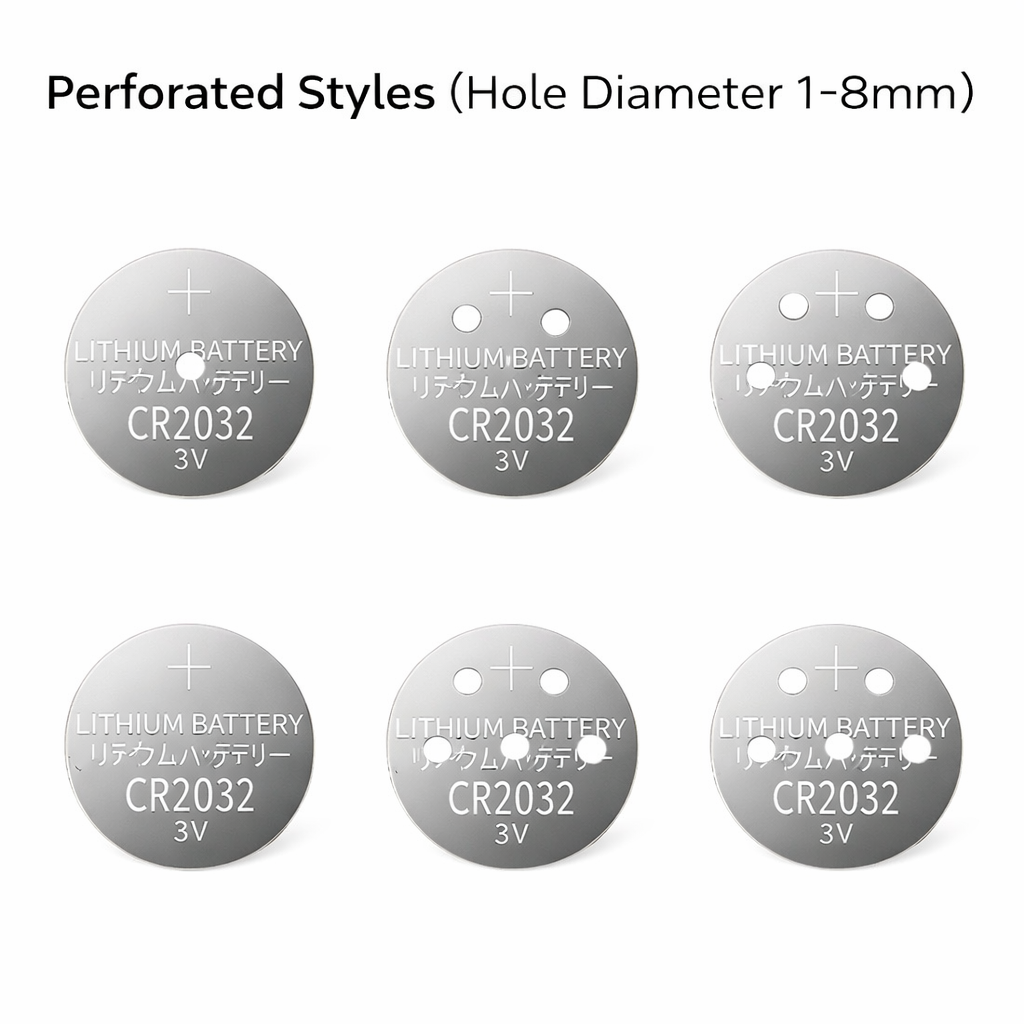 Perforated CR2032 coin cell case main view