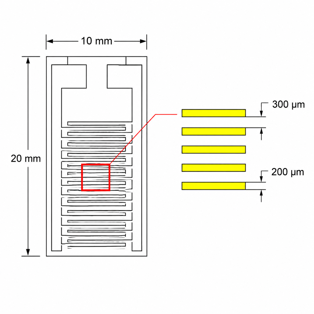 large size ceramic IDE capacitive array chip with large solder pads for biosensing applications