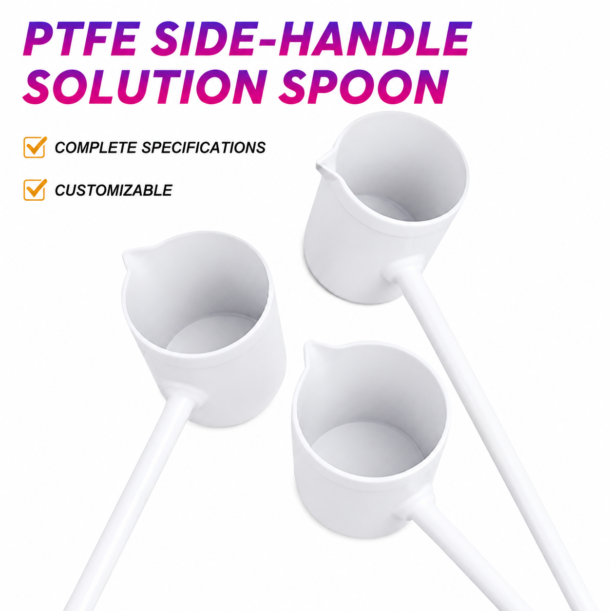 PTFE Solution Spoon PTFE Sampling Scoop Heavy-Duty Side-Handle Ladle1 PSF1 PTFE Solution Spoon | 3 mL / 5 mL / 10 mL / 30 mL / 50 mL / 100 mL | F4 PTFE Sampling Scoop | Heavy-Duty Side-Handle Ladle - Image 1