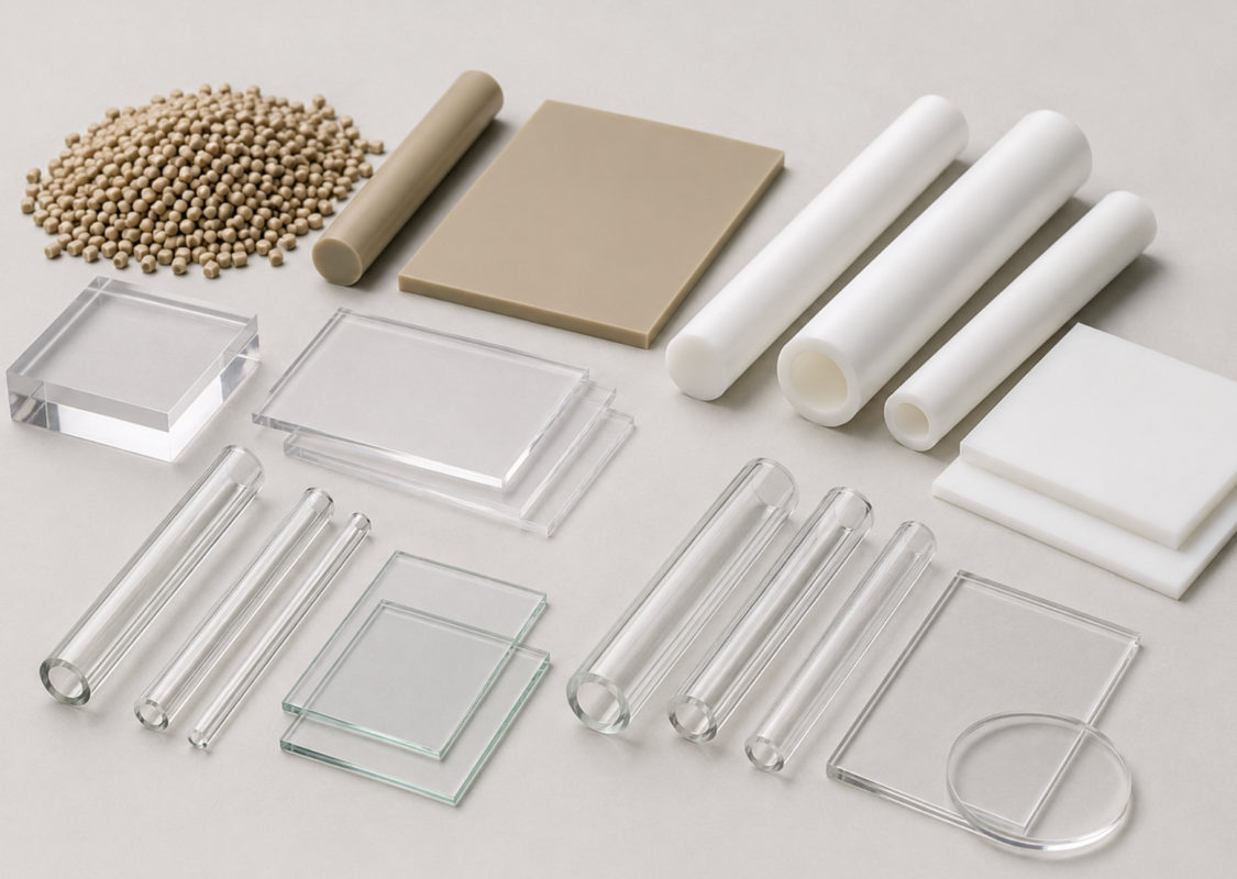Electrochemical cell material comparison for PEEK PTFE acrylic glass and quartz